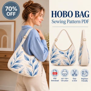 Patrón de costura en PDF para bolso de hombro, patrón de bolso curvo, patrón de bolso DIY para principiantes, descarga digital de bolso hobo con diseño en espiral