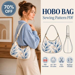Shoulder Bag Sewing Pattern PDF, Curved Handbag Pattern, DIY Purse Pattern for Beginners, Swirl Hobo Bag Digital Download