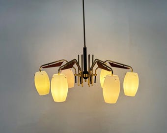 Italian teak and brass chandelier