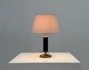 1960's brass and leather French table lamp