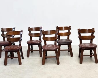 Set of six French brutalist dining chairs