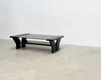 Black lacquered brutalist coffee table
