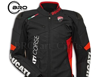 Ducati Corse C6 Negro Hombres Moto Racing Chaqueta de cuero Cuero de vaca / regalo de Navidad, chaqueta unisex