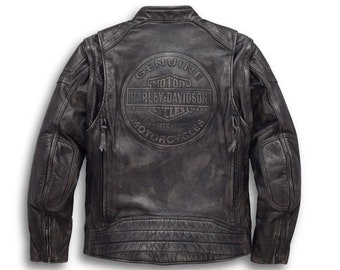 Harley Davidson Men’s Dauntless Convertible Leather Jacket \ Harley Embossed Leather Jacket \ Gift for Riders