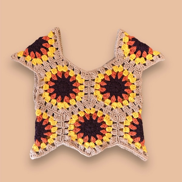 Gilet /vest  en crochet motif sunflower