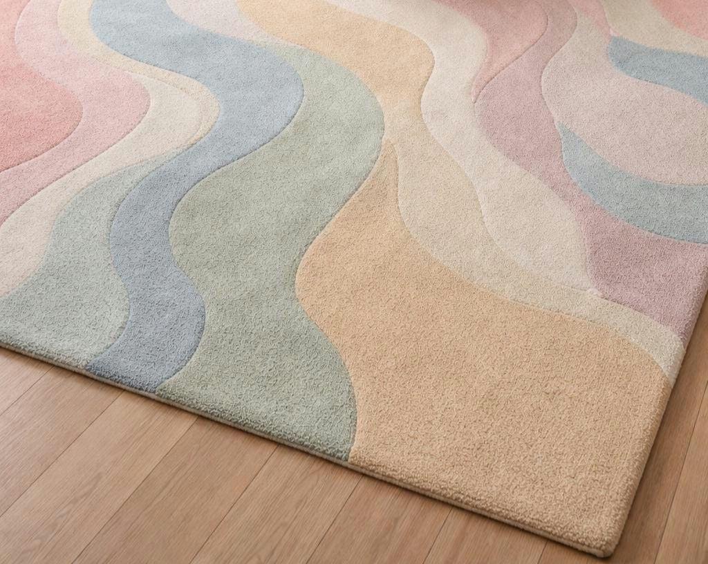 Pastel Waves Hand-tufted Wool Rug – Abstract Wavy Line Decor - Etsy