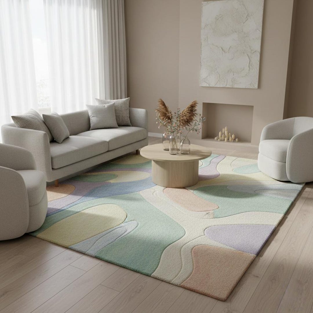Abstract Pastel Area Rug – Modern Organic Wavy Design - Etsy