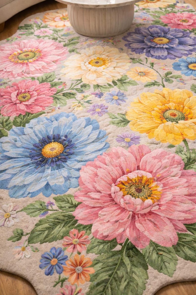 Luxury Hand Tufted Floral Rug – Pastel Flower Irregular Area Rug ...