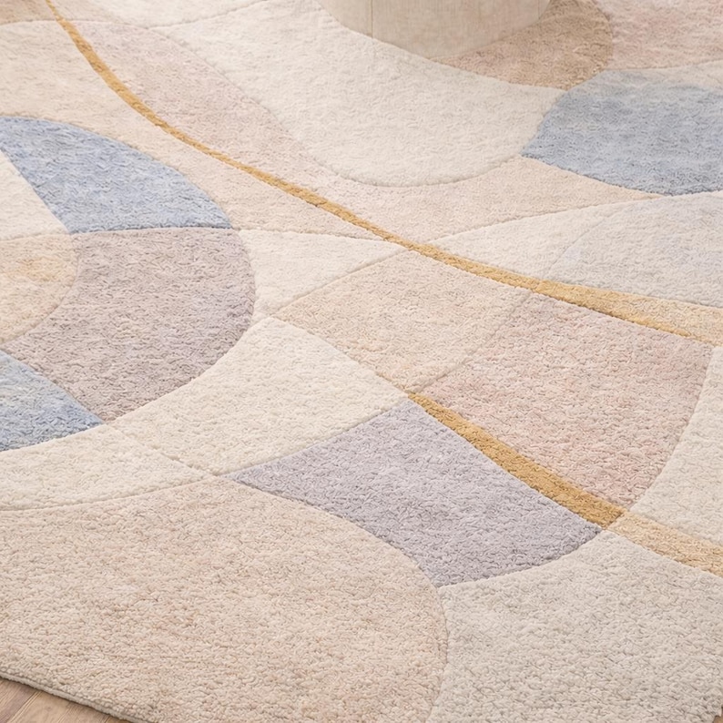 Hand-tufted Abstract Area Rug – Japandi Pastel Geometric Nordic Carpet ...