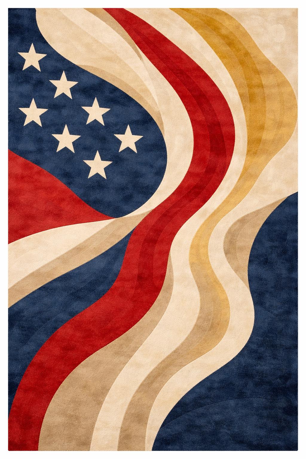 Prepppy Patriots Rug Wavy Patriotic Rug - Abstract Stars and Stripes Hand Tufted Carpet ...