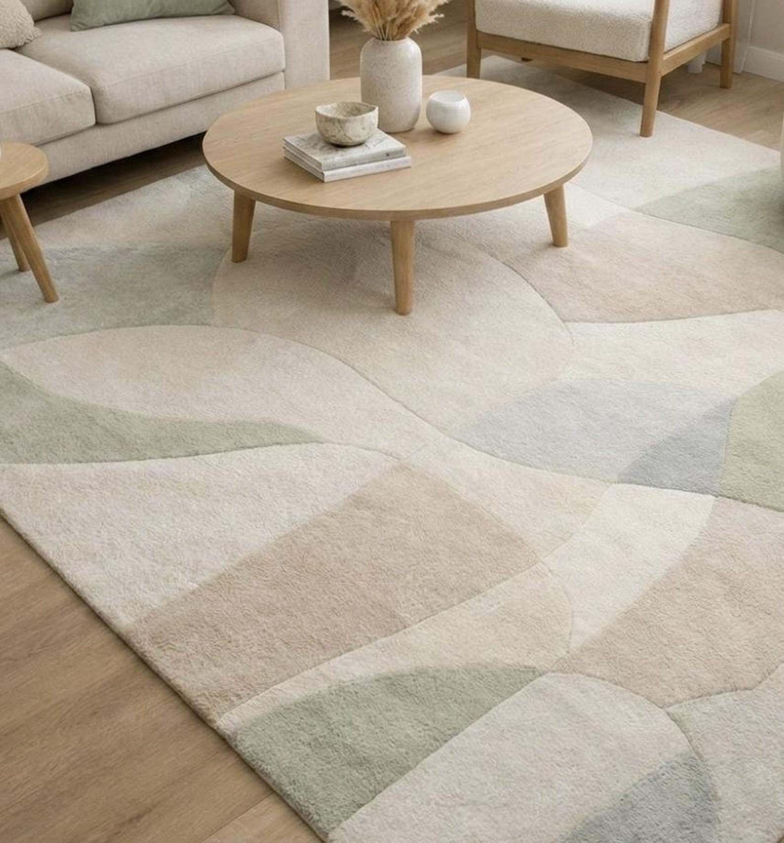 Hand Tufted Wool Abstract Pastel Area Rug, Modern Geometric Living Room ...