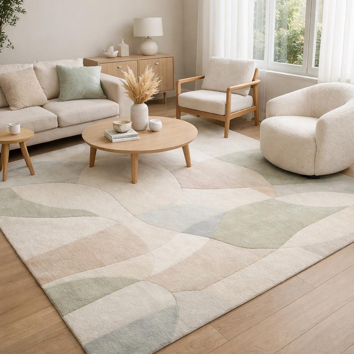 Hand Tufted Wool Abstract Pastel Area Rug, Modern Geometric Living Room ...