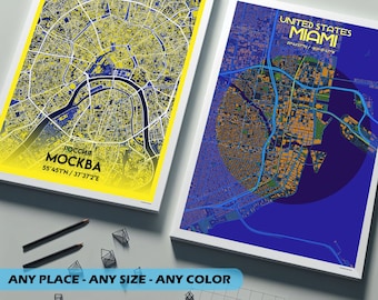 Arte de Mapas: Mapas Personalizados para la Decoración de tu Hogar - Formato Papel - Crea el mapa de tu Ciudad (Tema Noche y Asfalto)