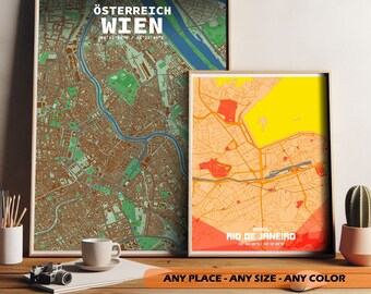 Arte de Mapas: Mapas Personalizados para la Decoración de tu Hogar - Formato Papel - Crea el mapa de tu Ciudad (Tema Naranja y Naturaleza)