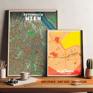 Map Art: Mapas personalizados e personalizados para a decoração da sua casa - Formato papel - Crie o mapa da sua cidade (tema Laranja e Natureza)