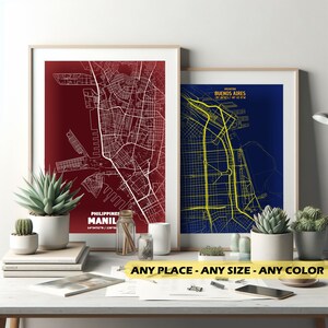 Kartenkunst: Individuelle und personalisierte Karten für Ihre Heimdekoration – Papierformat – Erstellen Sie die Karte Ihrer Stadt (Modernes und Neon-Thema)