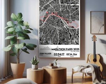 Mapa de carrera personalizado: ruta de carrera personalizada y póster de tiempo de llegada