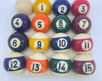 vintage complete set of mini 1  1/4" pool balls in original red box