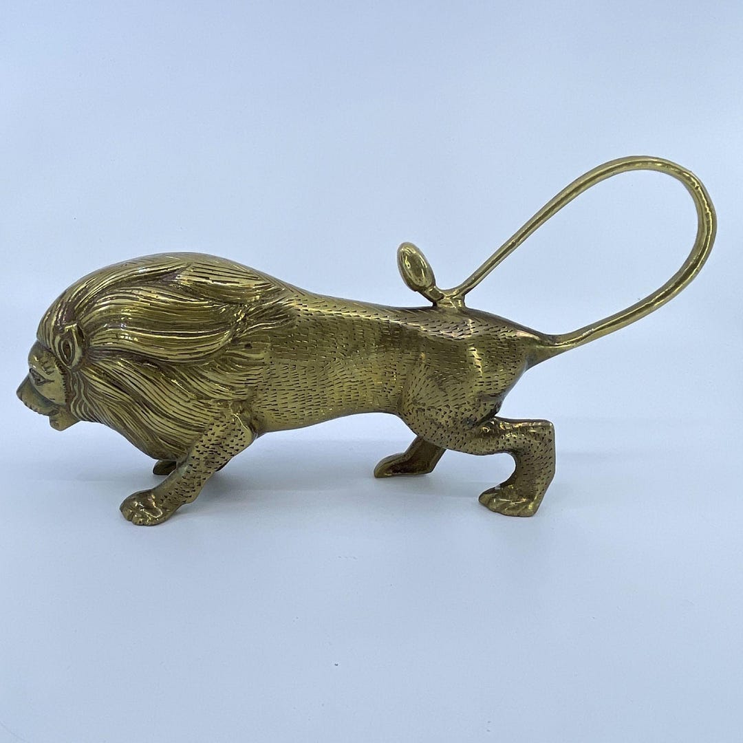 Vintage Brass Lion Figurine Mid Century Hollywood Regency - Etsy