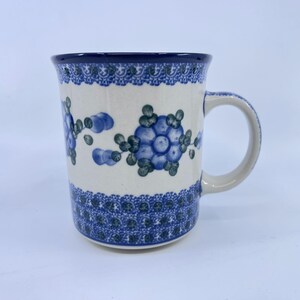 ceramika artystyczna blue poppy pattern polish pottery mug handmade in poland