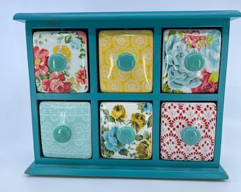 pioneer woman decorative floral ceramic drawer organizer wood frame 6 drawers