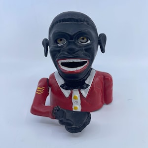 antique cast iron mechanical coin bank american folk nodder red & black