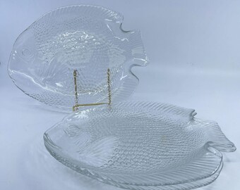 vintage arcoroc fish shaped clear glass plates set of 3 made in france