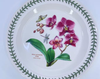 Plato vintage de orquídea rosa Phalaenopsis del jardín botánico Portmeirion de 10,5 pulgadas.