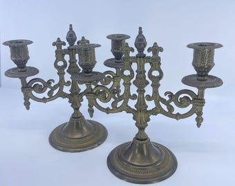 vintage elaborate brass italian candelabra pair made In italy