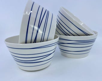 royal doulton london 1815 pacific "lines" bowls blue lines on white set of 4