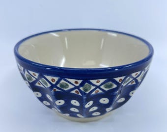 Cuenco estriado de cerámica polaca vintage de Boleslavia, con diseño de celosía, hecho a mano.