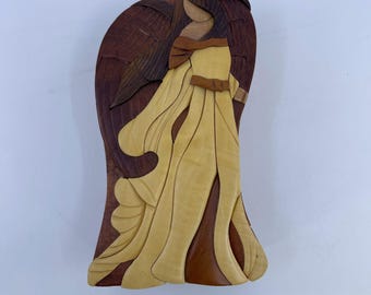 vintage wooden angel puzzel box handcrafted with hidden compartment 4 piece