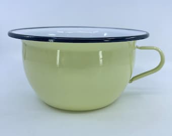 vintage enamelware chamber pot yellow with black rim made In romania