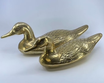 vintage solid brass duck figurines set of 2 decorative sculptures