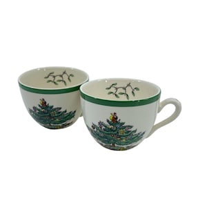 vintage spode christmas tree coffee tea cups set of 2 made In england