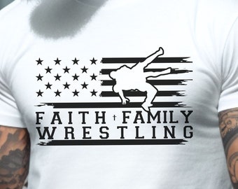 Unisex Faith, Family, Wrestling US Flag Shirt