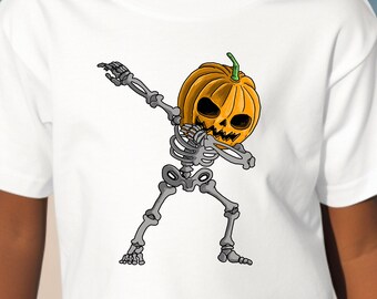 Big Kids Dabbing Pumpkin Halloween white and black shirt
