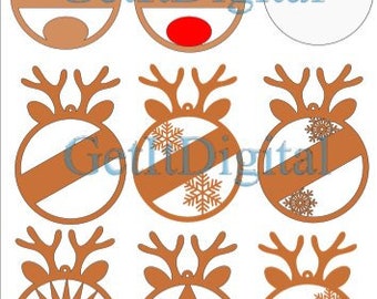 Reindeer bauble designs svg cut file, glowforge, laser cut design