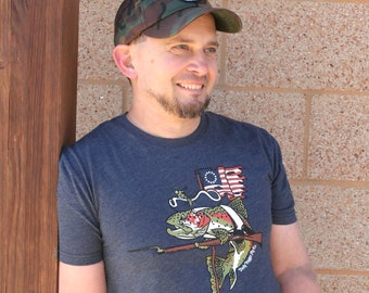 1776 Trucha arcoíris, camiseta de pesca con mosca