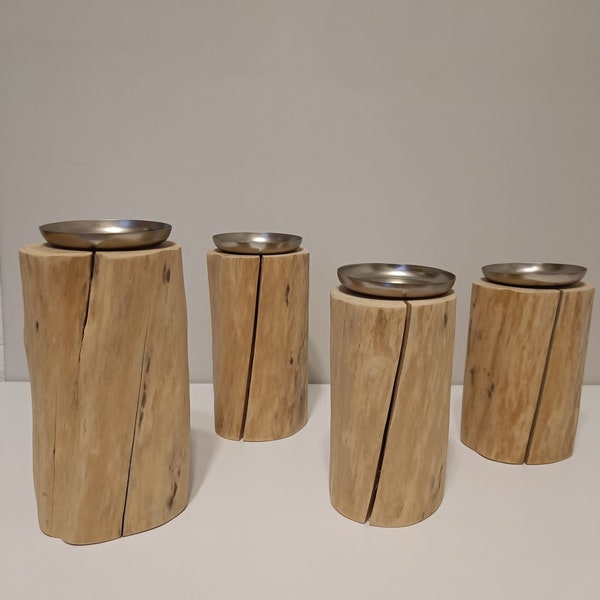 Dekosäule aus Altholz mit Kerzenteller in 4 Größen | Kerzenständer, Holzblock, Holzklotz