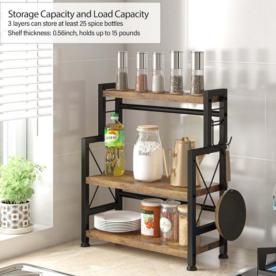 3-tier Spice Rack Storage Shelves Standing Kitchen Counter Shelf With Hooks  Rustic Bathroom Countertop Organizer Vanity Adjustable Shelf 