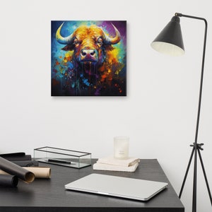 Artistic and Colorful Buffalo with Big Eyes | Canvas Print - Wall Art