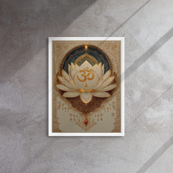 Om Lotus Mandala Framed Canvas: Spiritual Boho Wall Art