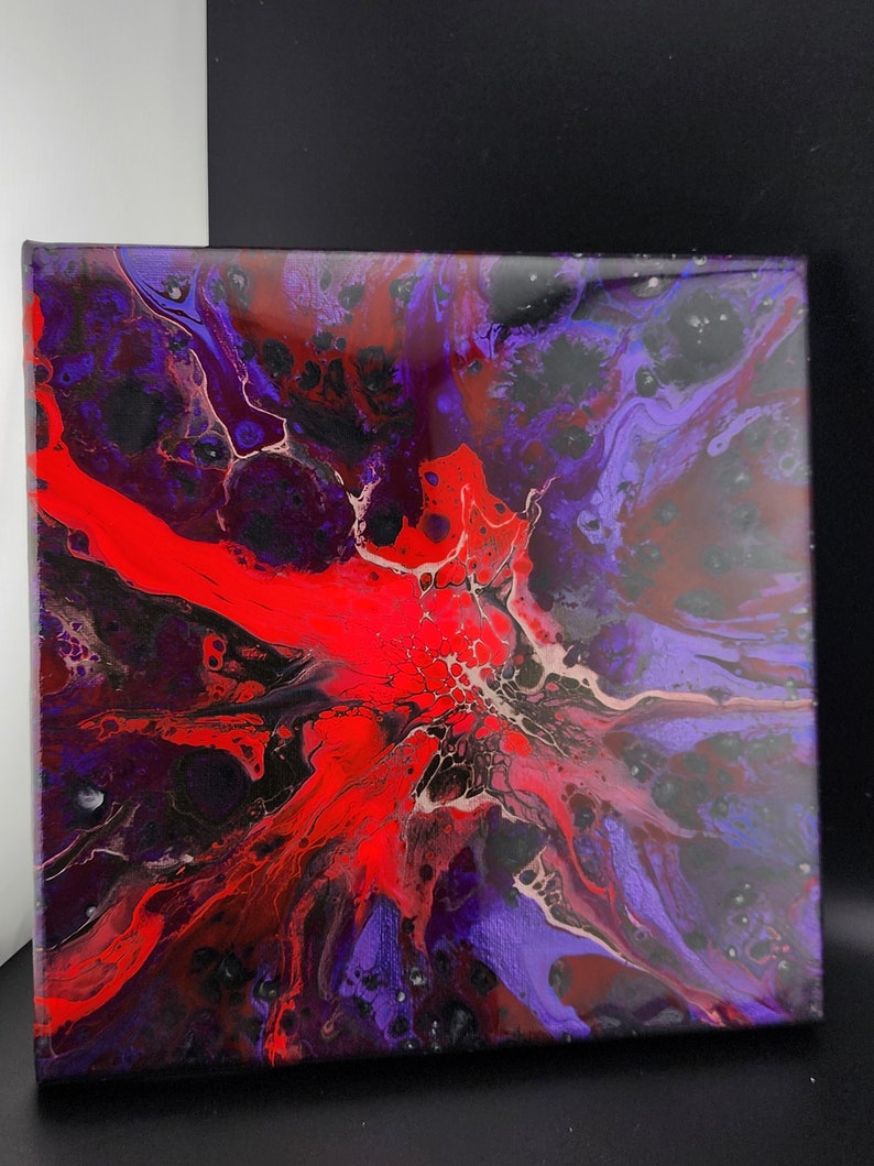 Abstract Acrylic Painting on Canvas/10x10in/ Red Purple Black Metallic