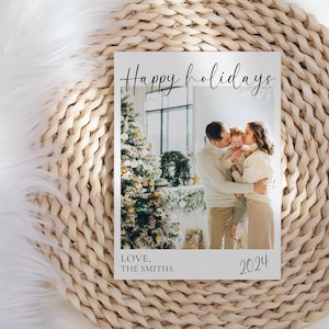 Modern Minimalist Photo Holiday Card Template, Printable Simple Christmas Card, Editable Family Picture Holiday Card, Instant Download