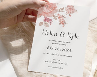 Editable Bloom Flower Wedding Invitation Template | Personalised Save the Date Canva Digital Template