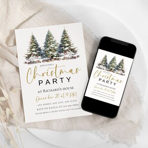 Editable Christmas Tree Party Invitation, Party Announcement, Printable Christmas Template #C10