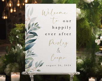 Editable Minimalist Wedding Welcome Sign | Welcome To Our Happily Ever After Sign | Modern Welcome Sign Template #52
