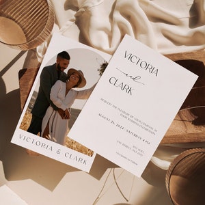 Boho Photo Wedding invitation Card Template, Boho Printable Save The Date Card, Editable Wedding Invite Digital Template