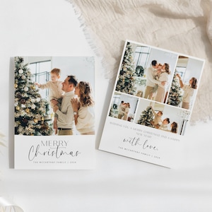 Modern Minimalist Photo Holiday Card Template, Printable Simple Christmas Card, Editable Family Picture Holiday Card, Instant Download